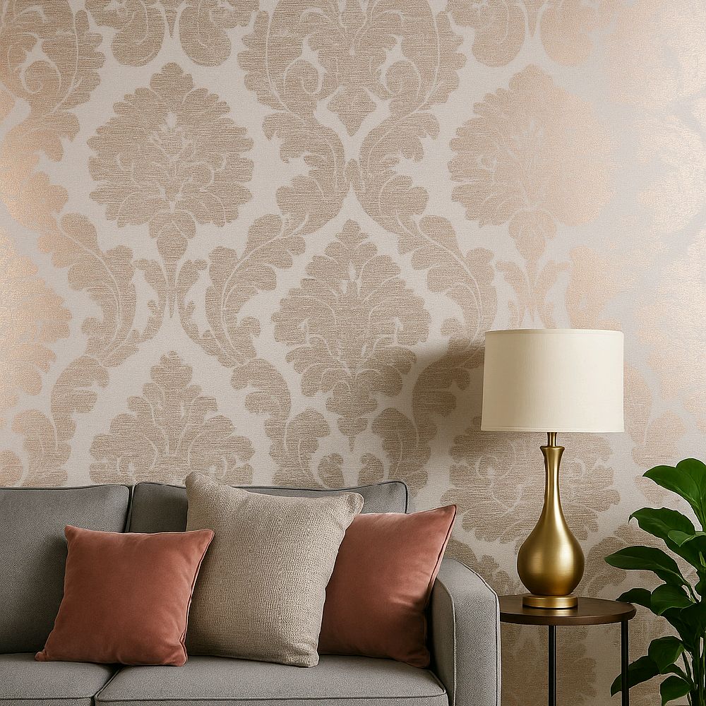 Damask Valencia Wallpaper – Rose Gold (Textured) bedroom home kitchen