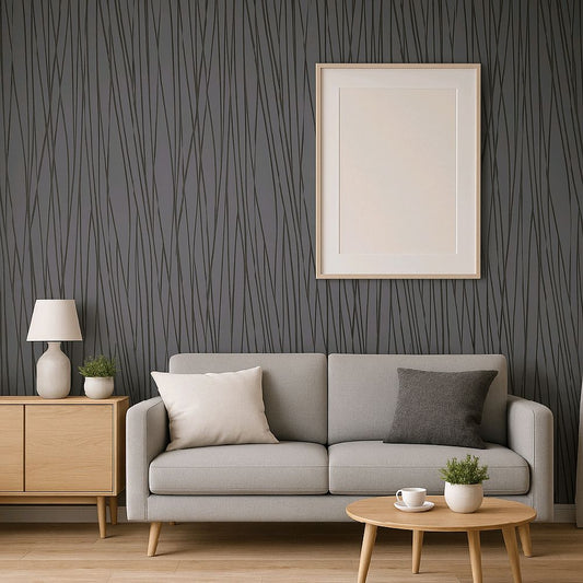 charcoal grey and black feature wallpaper home kitchen