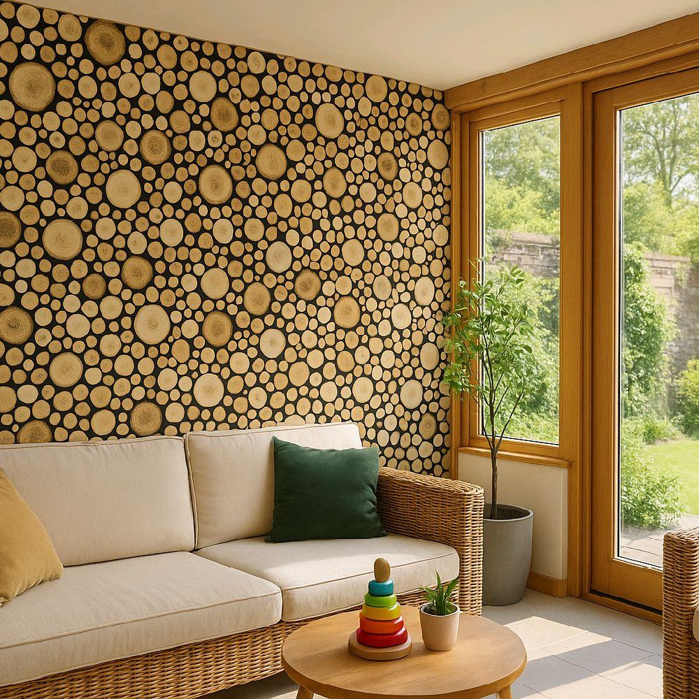 Log Slice Wallpaper - Natural Wooden Circle Design for Home Decor vinyl wood panel kitchen