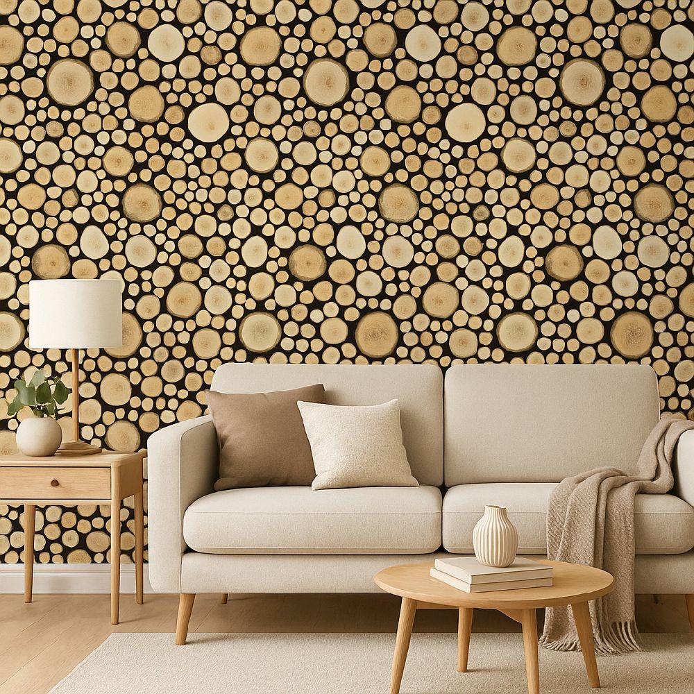 Log Slice Wallpaper - Natural Wooden Circle Design for Home Decor vinyl wood panel kitchen