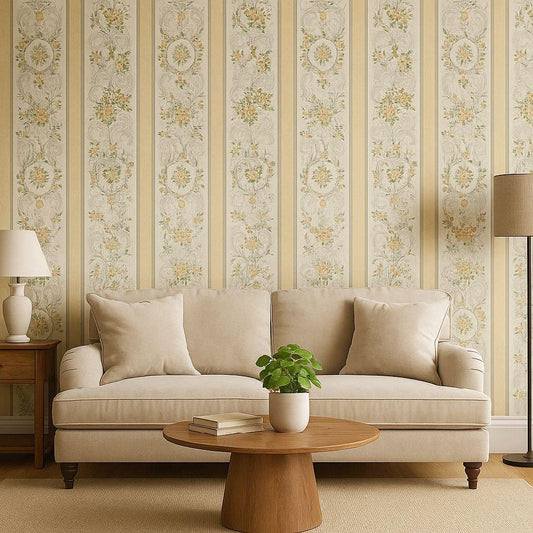Elegant Vintage look Floral Wallpaper, cream coloured vinyl home kitchen