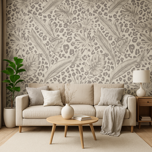 Tropical Leopard Beige Wallpaper  Bold Modern Feature Wall