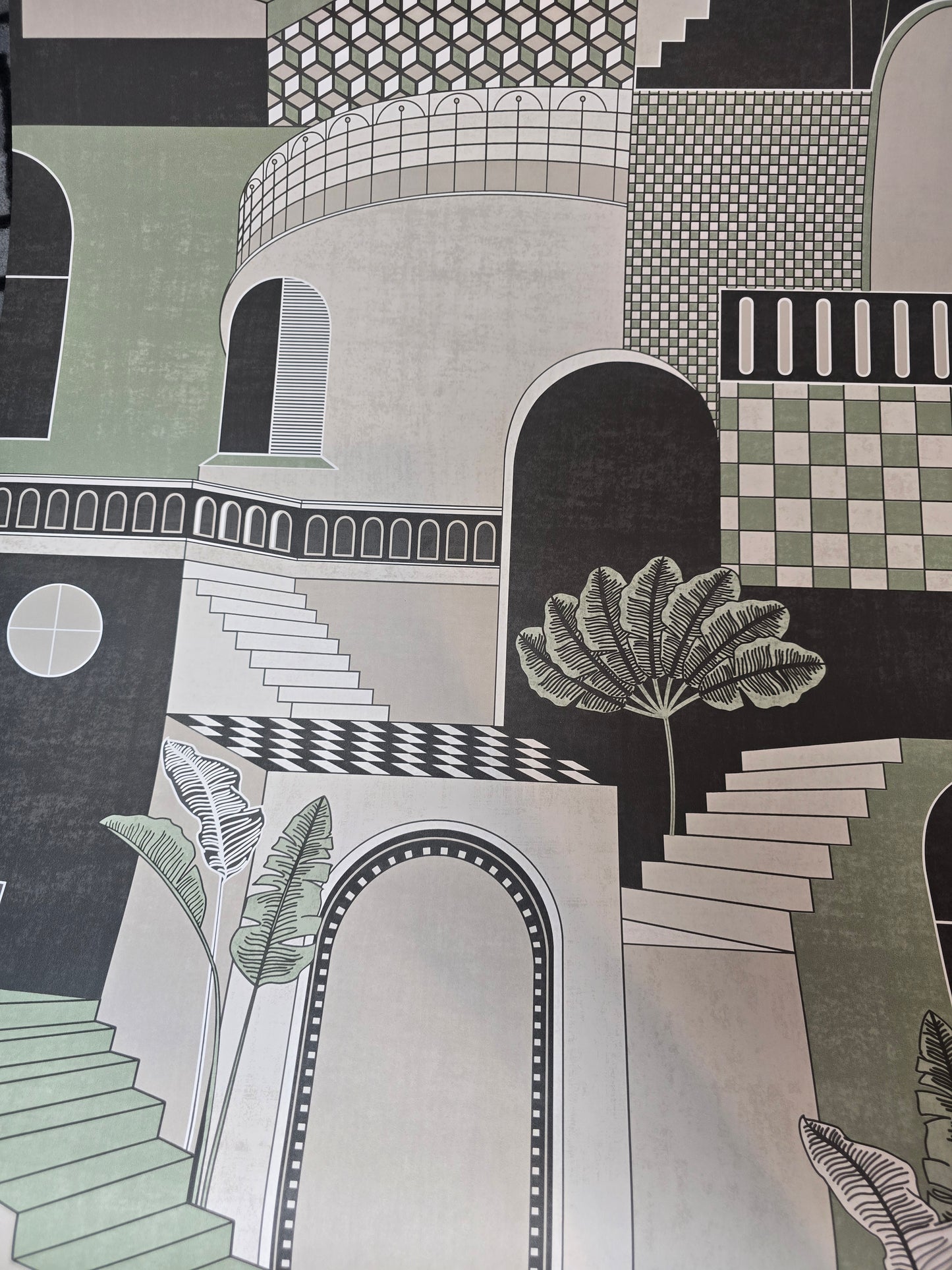 Medina Green Geometric Staircase Feature Wallpaper (13100)