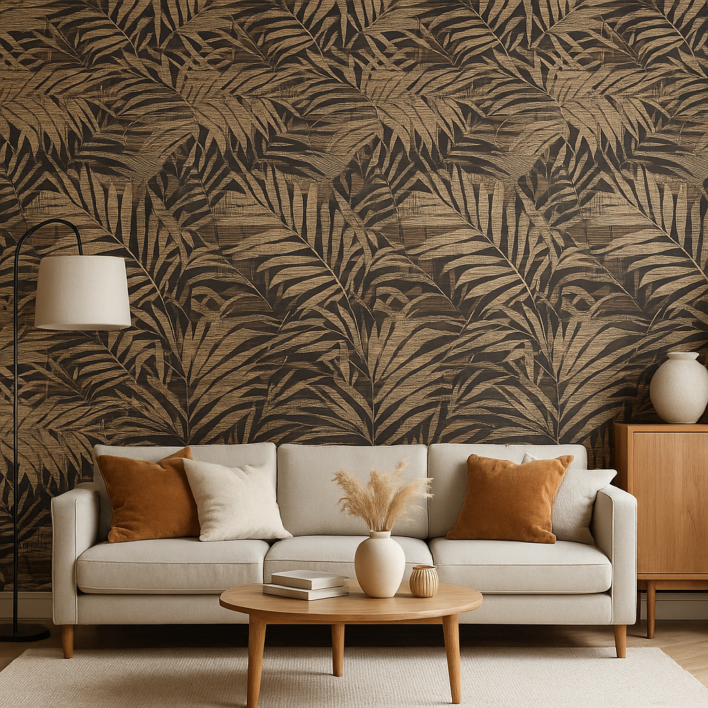 Textured Palm Gold & Chocolate Wallpaper π΄