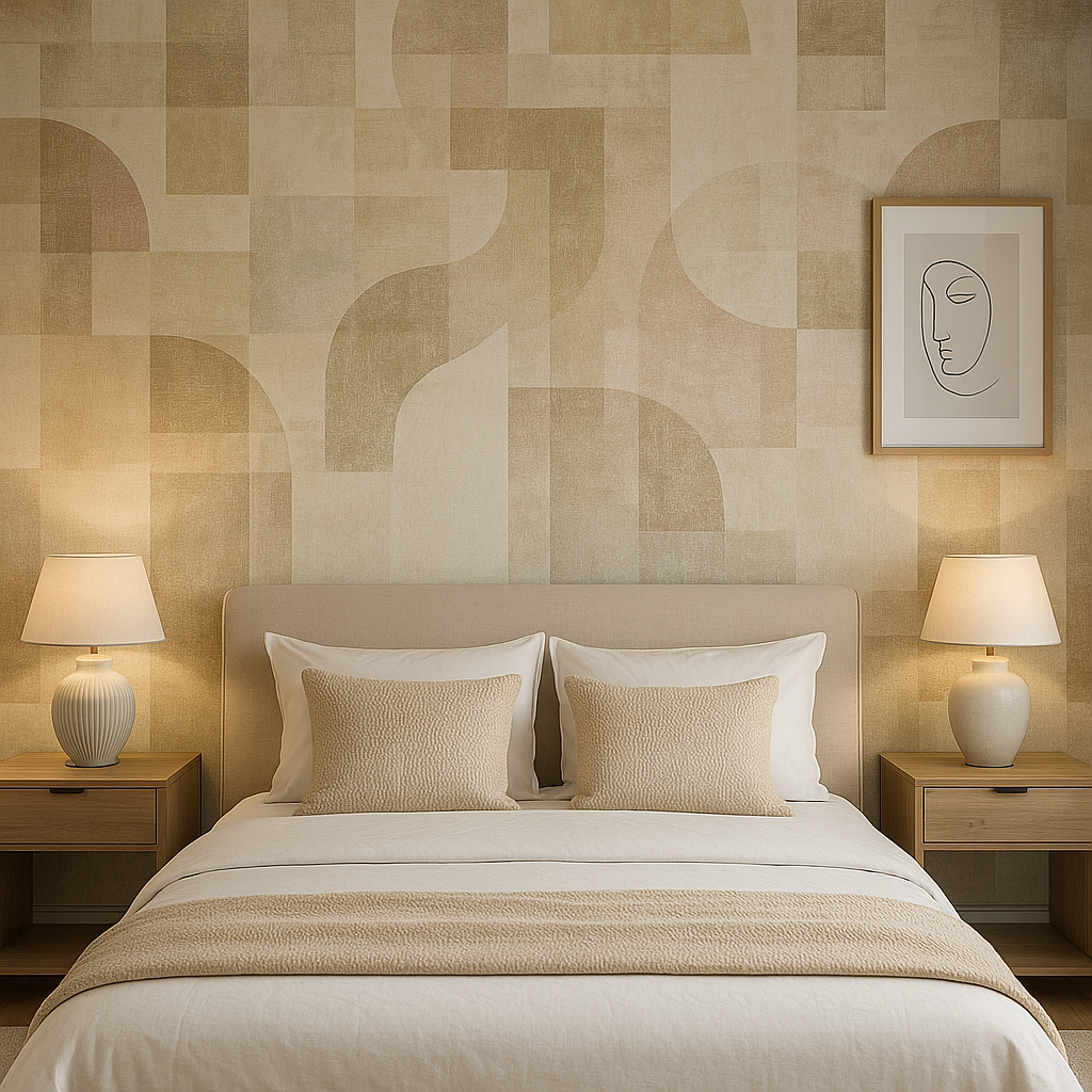 Modern Geometric Block Wallpaper – Neutral Beige & Taupe Tones