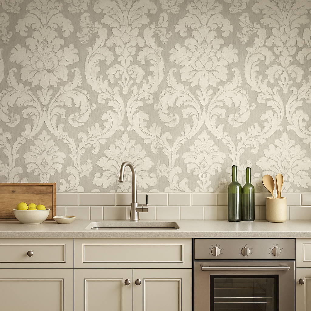 Damask Valencia Taupe Champagne wallpaper