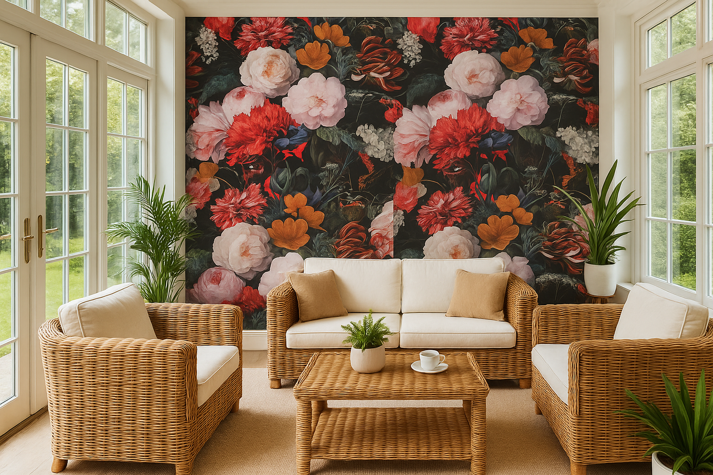 Floral Bouquet Wallpaper black and multi colour