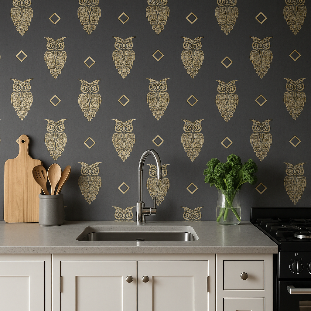 What a Hoot Wallpaper. Black and gold glitter owls