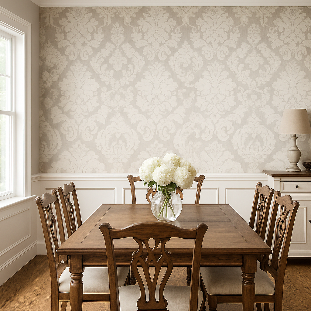 Damask Valencia Taupe Champagne wallpaper