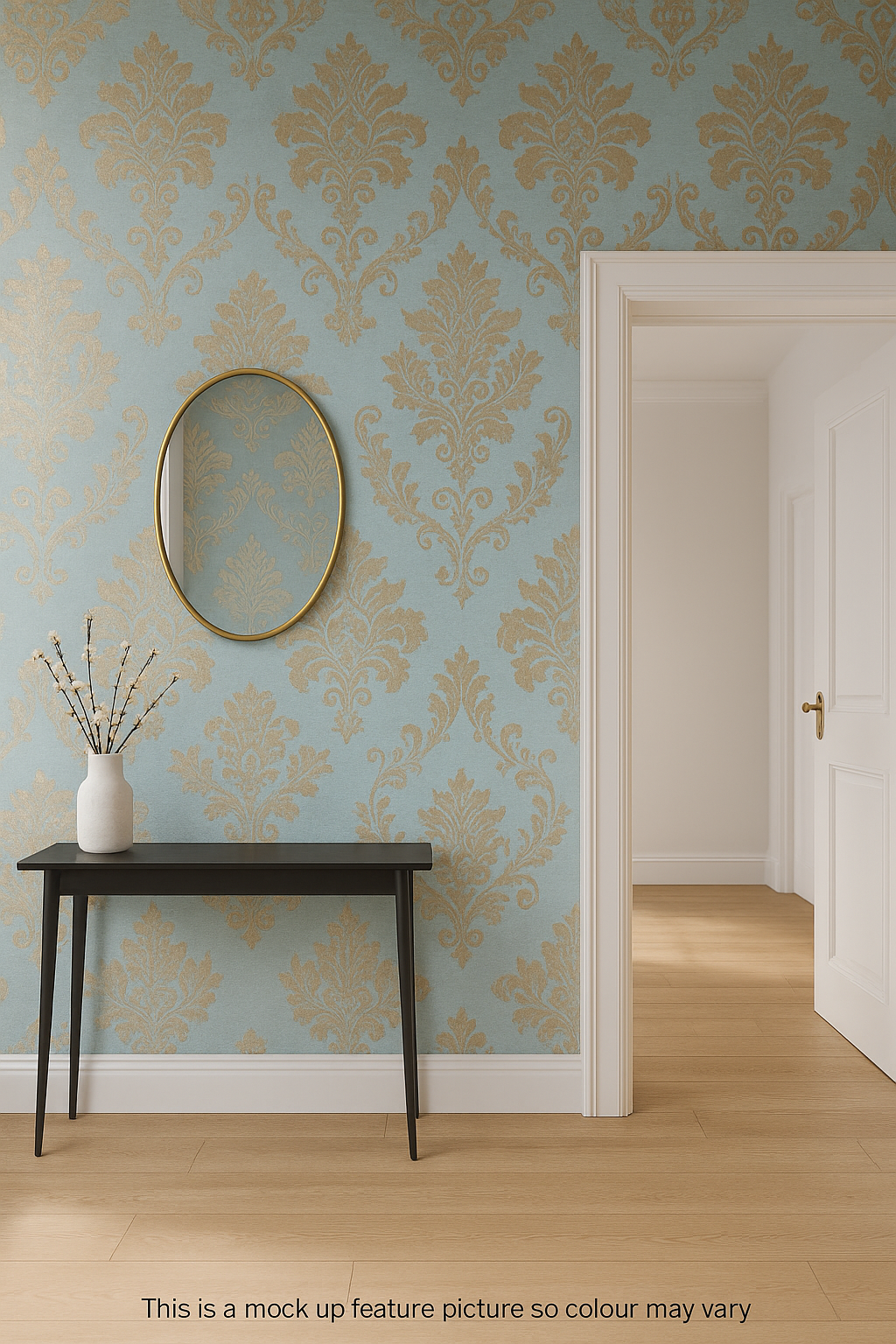 Capri Damask Teal & Gold Wallpaper – PC2507