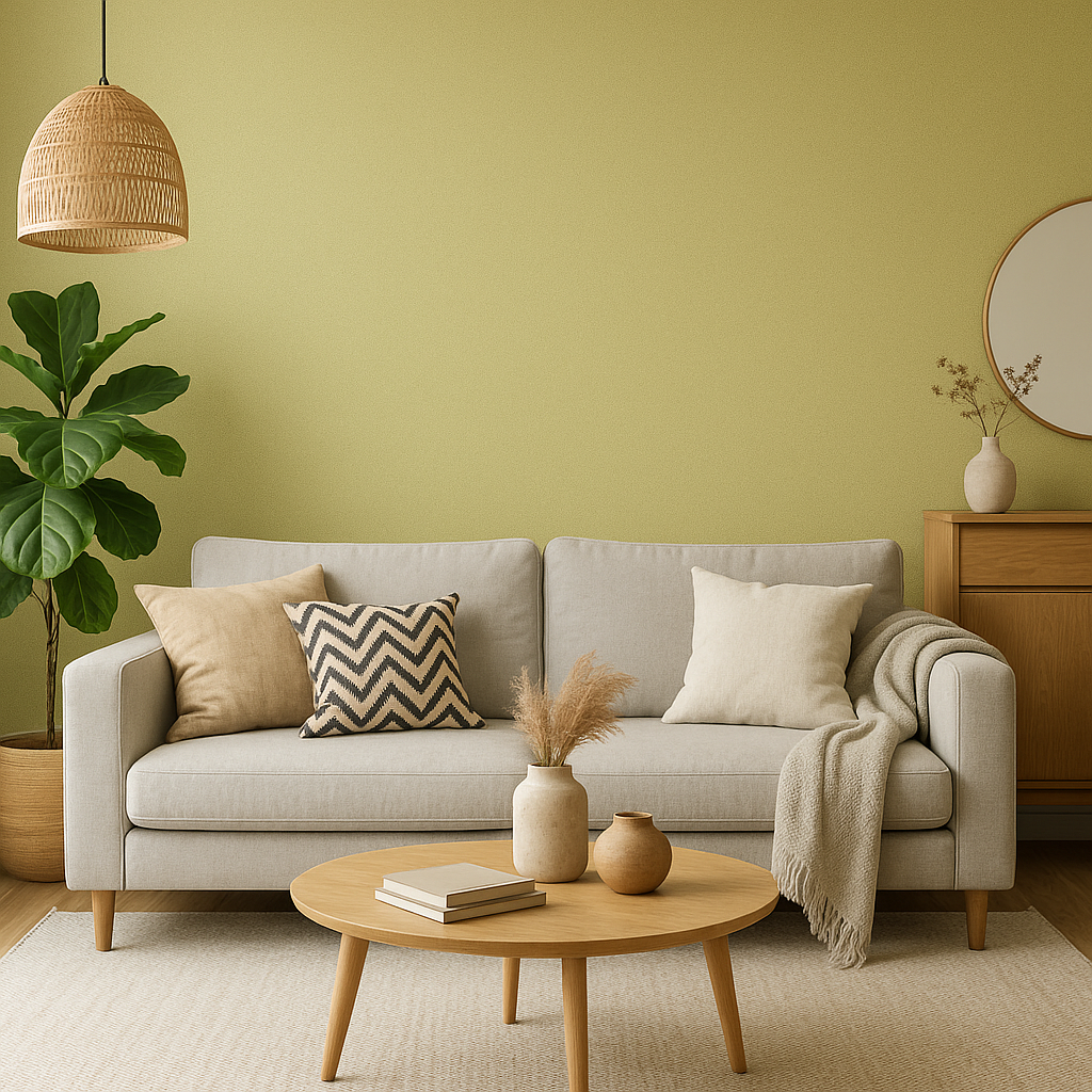 Textured Vinyl Wallpaper in a fresh lime-mustard tone