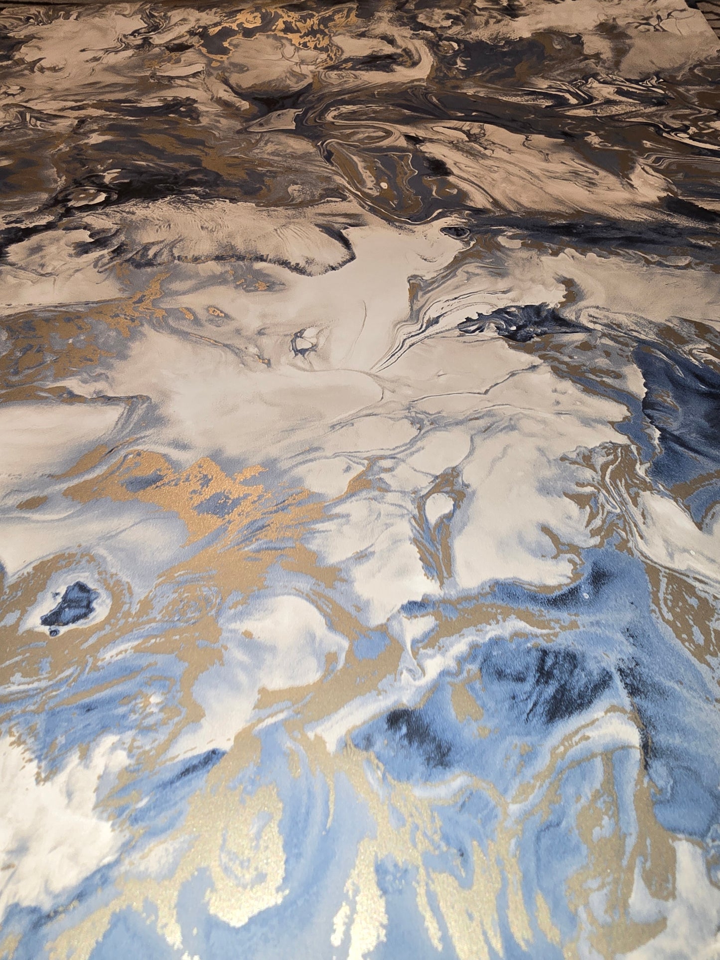 Blue & Gold Marble Effect Wallpaper