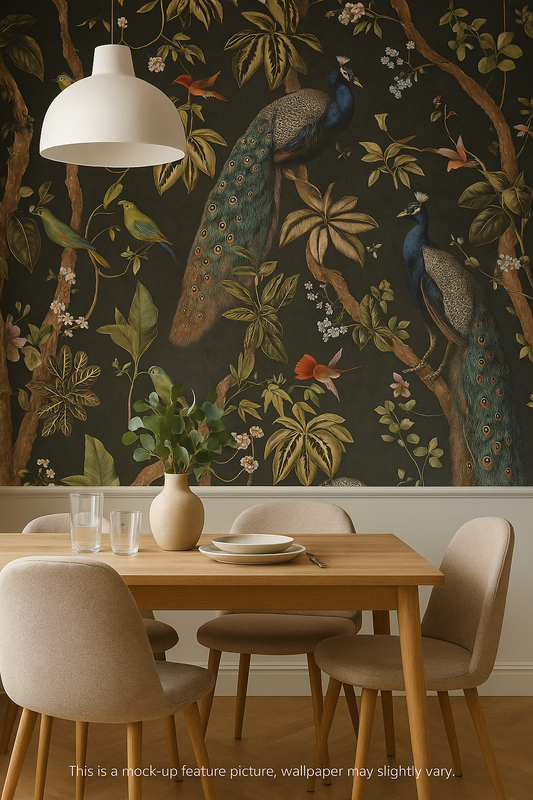 ✨ Feature Wallpaper – Peacock Woods (Charcoal) ✨