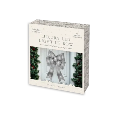 Silver Luxury LED Light Up Christmas Bow – 30 cm