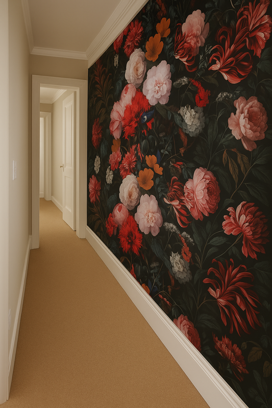 Floral Bouquet Wallpaper black and multi colour