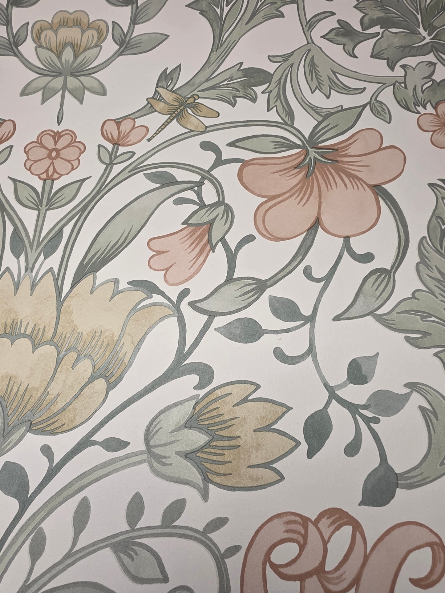 Vintage Floral Wallpaper Cream, Sage & Ochre Botanical Feature Wall (13392)