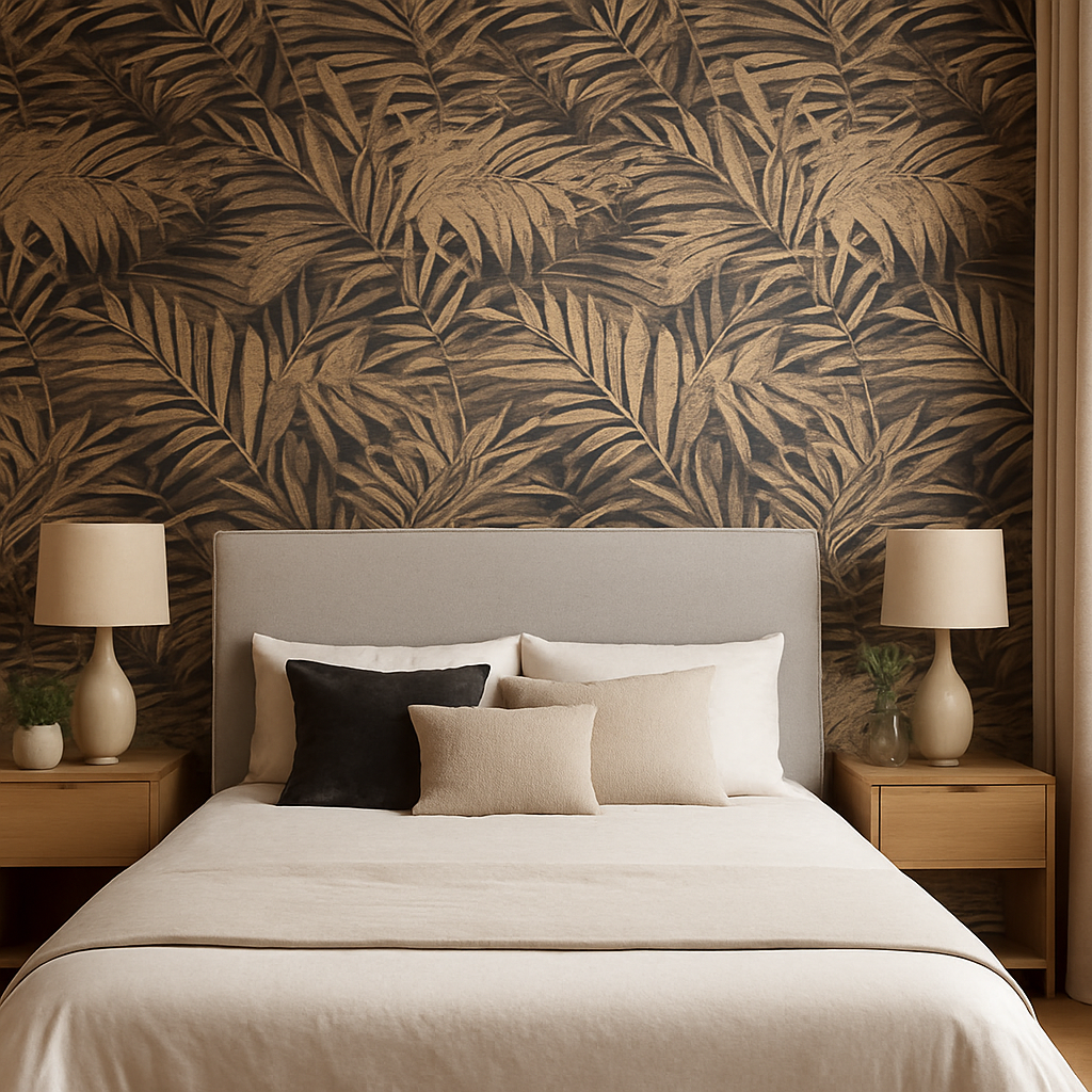 Textured Palm Gold & Chocolate Wallpaper π΄