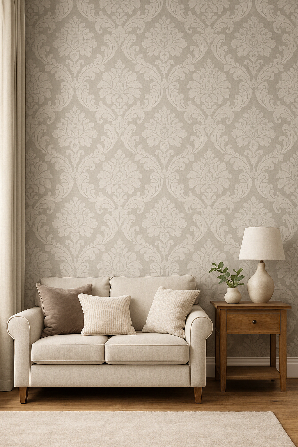 Damask Valencia Taupe Champagne wallpaper