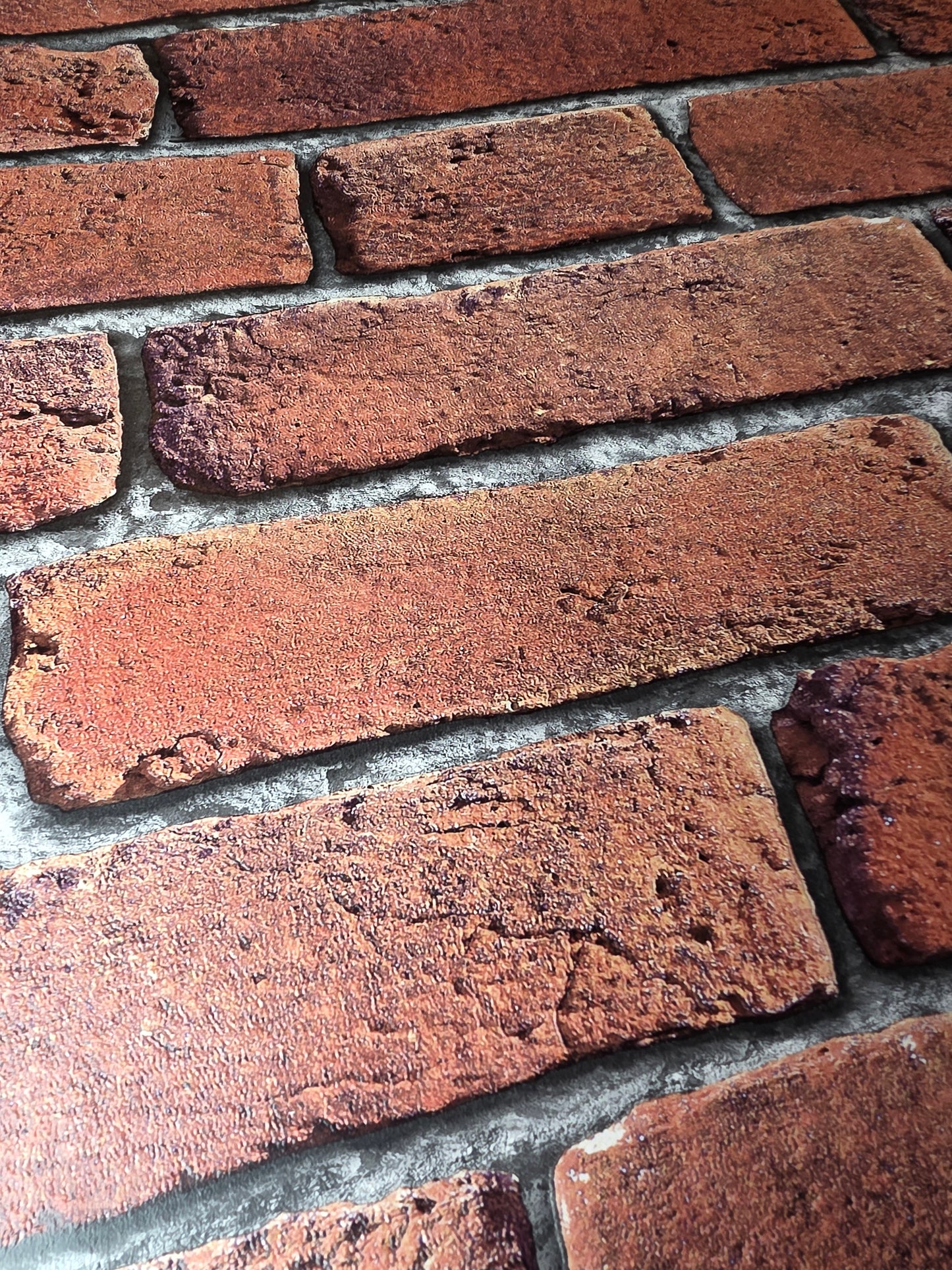 Slightly Imperfect Red Brick Effect Wallpaper – Rustic Exposed Brick Industrial Feature Wall
