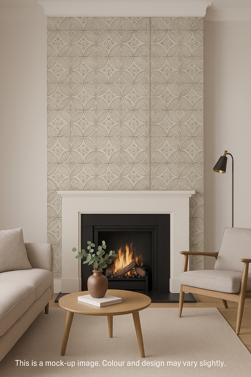 Vintage Embossed Tin Tile Effect Wallpaper – Cream & Stone Grey (FD23764)
