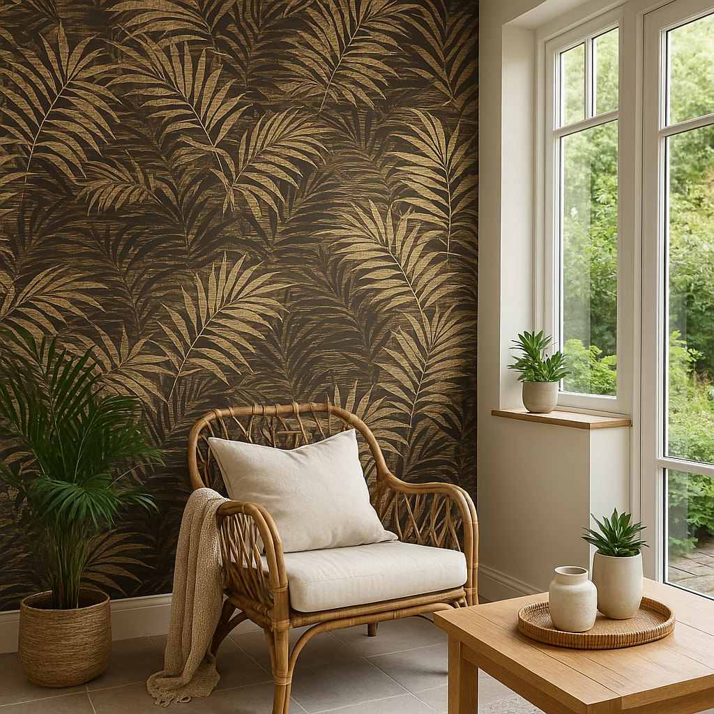 Textured Palm Gold & Chocolate Wallpaper π΄