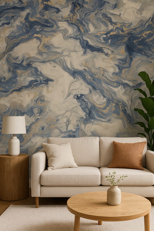 Blue & Gold Marble Effect Wallpaper
