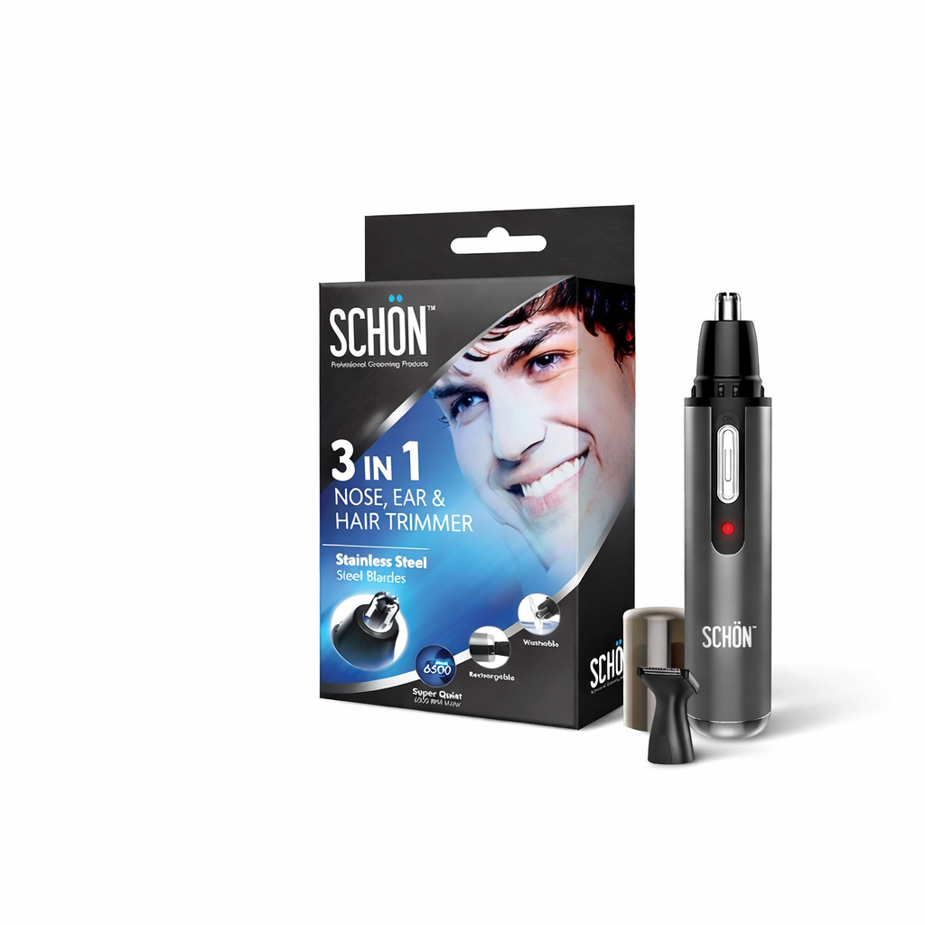 3-in-1 Rechargeable Nose, Ear & Detail Hair Trimmer – Quiet Stainless Steel Grooming Kit (3 in 1 trimmer)
