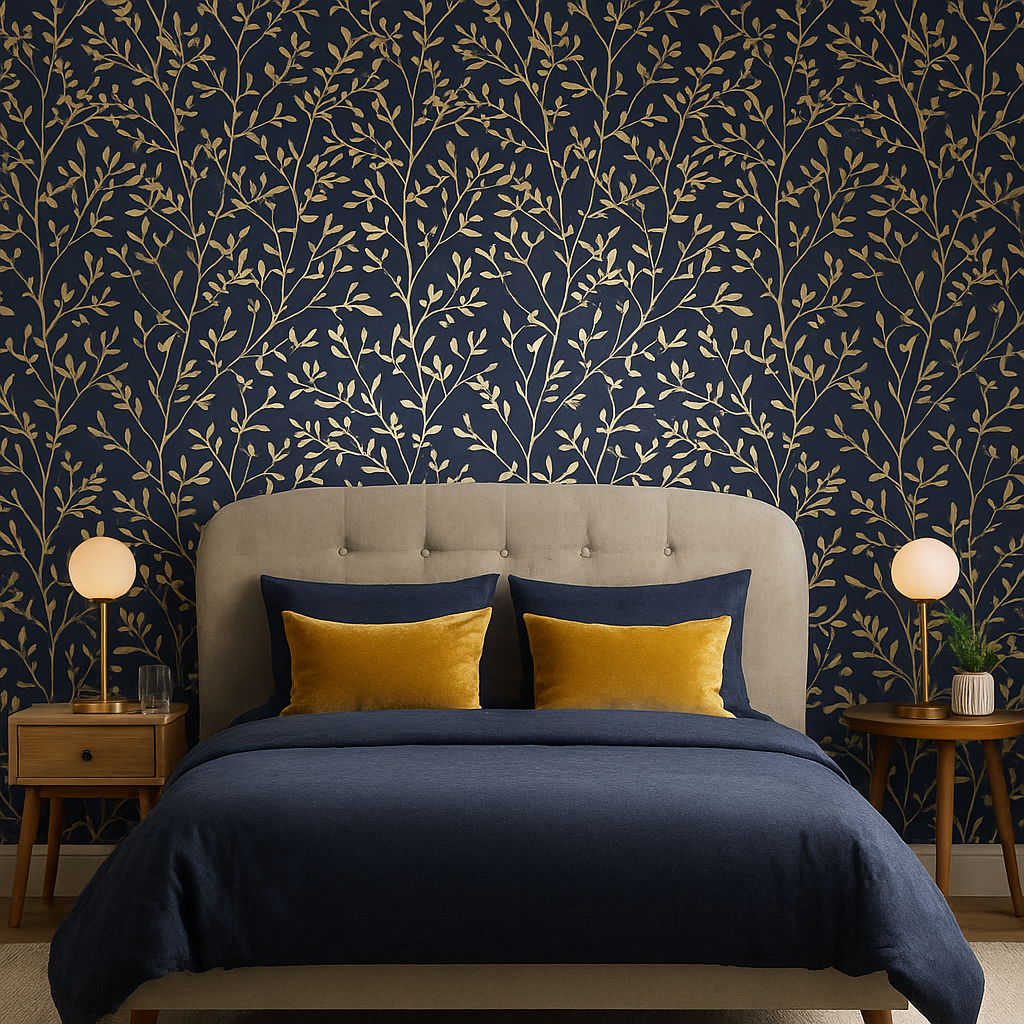 Botanica Leaf Navy & Gold Wallpaper