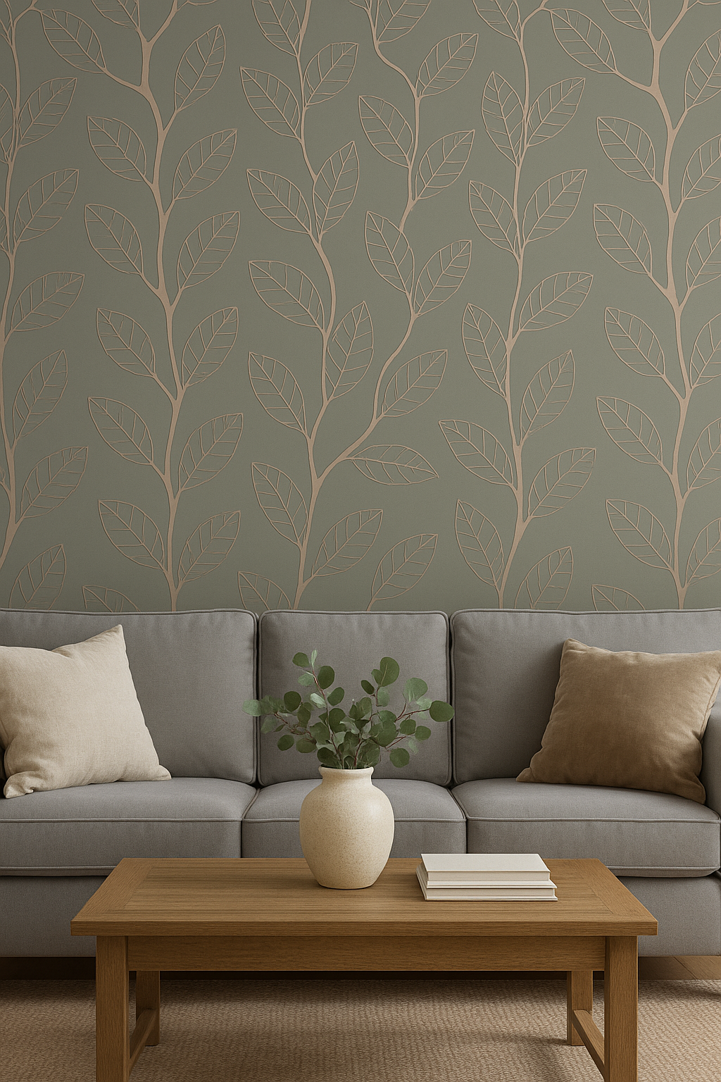 Leaf Trail Dark Grey/Rose Gold Wallpaper