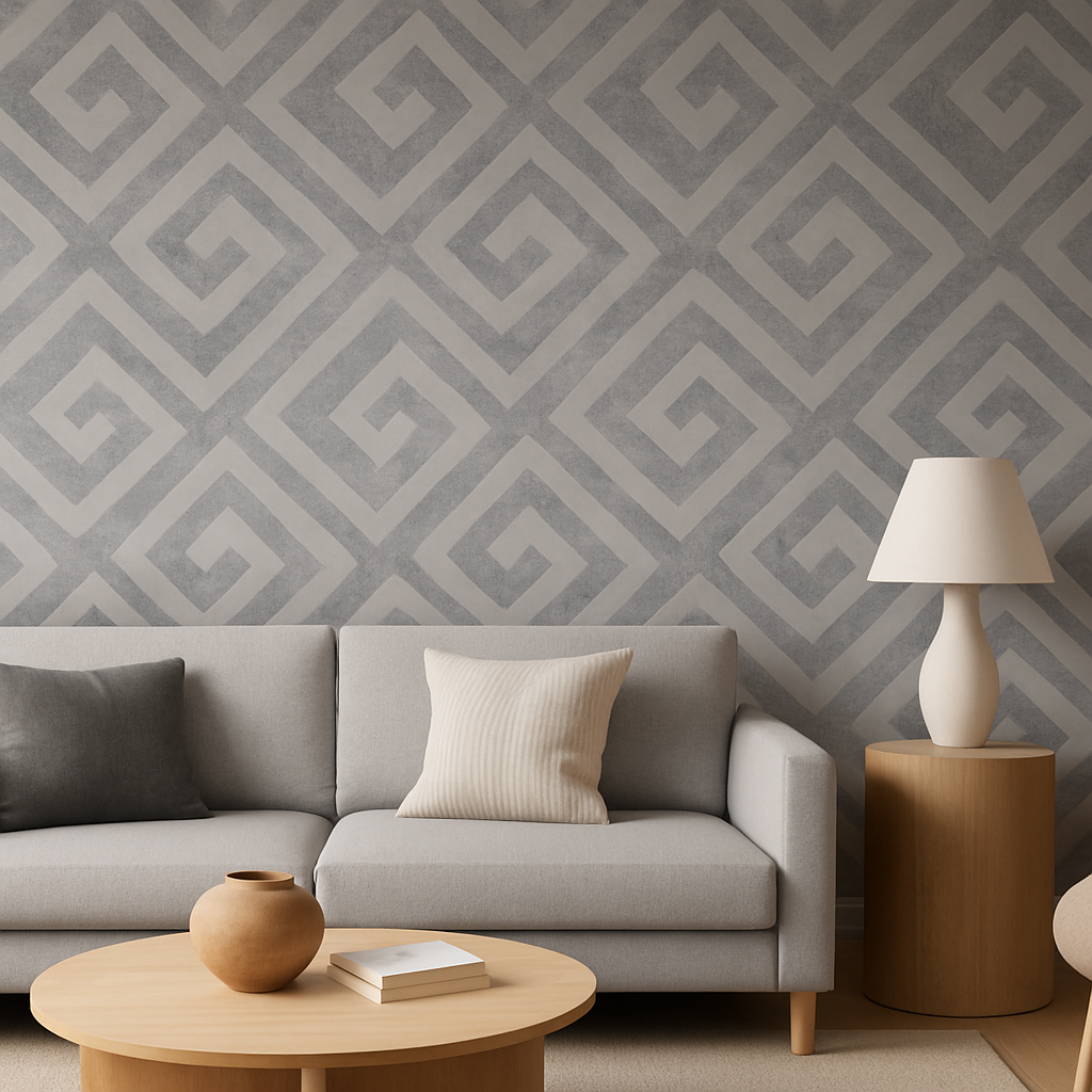 Greek Key Wallpaper in Silver