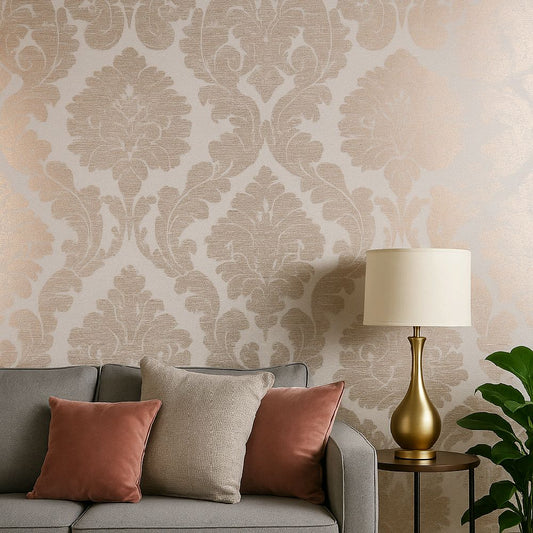 Damask Valencia Wallpaper – Rose Gold  (Textured) bedroom home kitchen