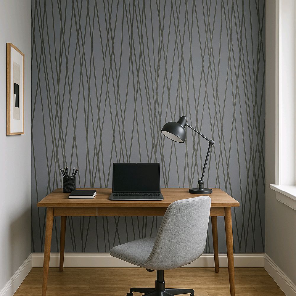 charcoal grey and black feature wallpaper home kitchen