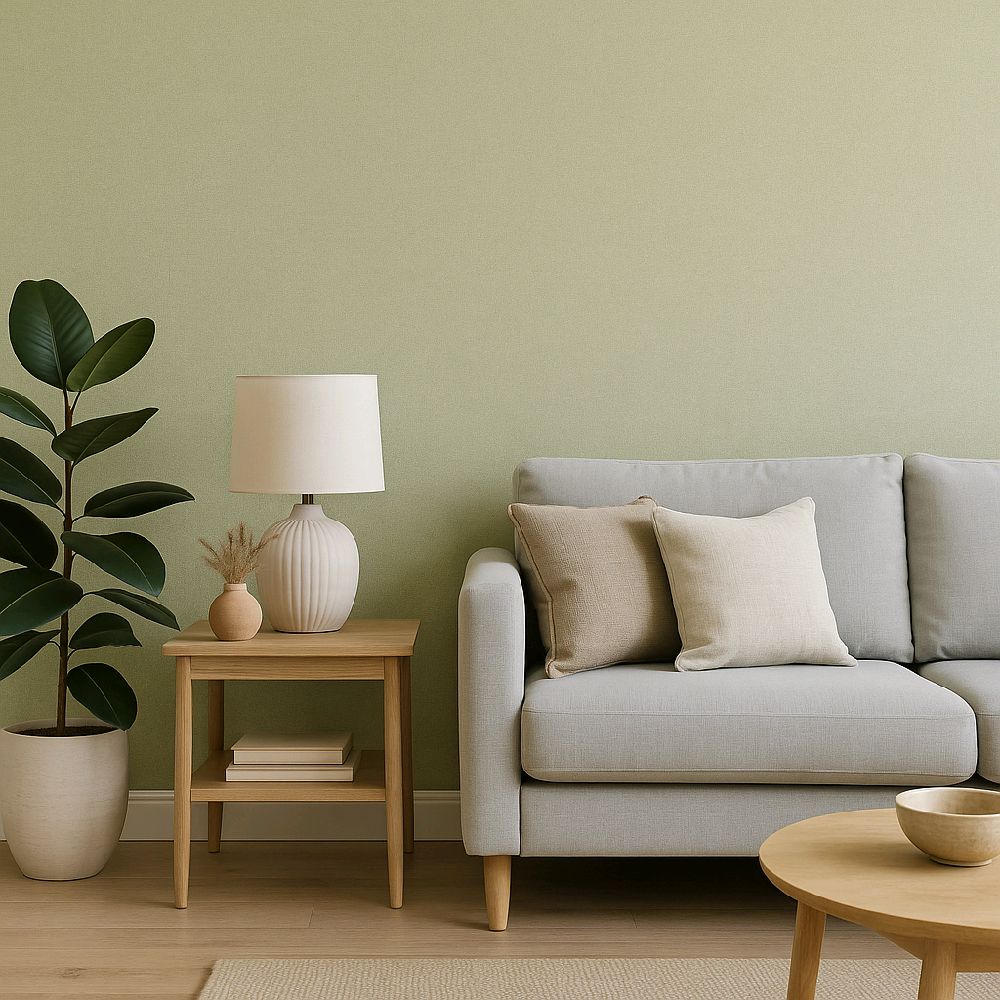 Origin Wallpaper Artichoke Green Linen Effect for Home Decor with Natural Linen Texture and Soft Green Hue kitchen