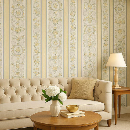 Elegant Vintage look Floral Wallpaper, cream coloured vinyl home kitchen