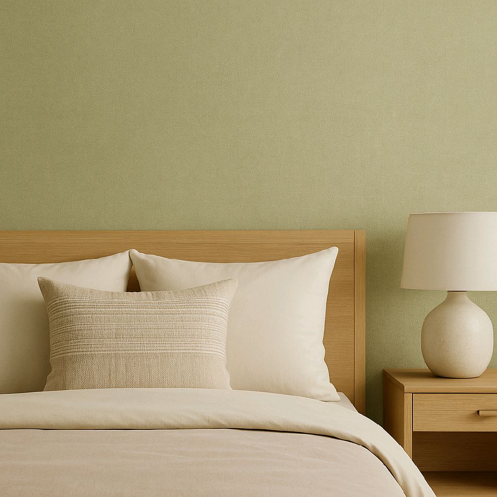 Origin Wallpaper Artichoke Green Linen Effect for Home Decor with Natural Linen Texture and Soft Green Hue kitchen
