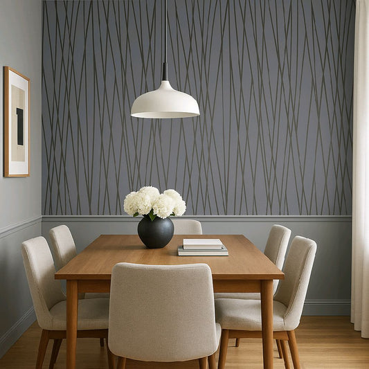 charcoal grey and black feature wallpaper home kitchen