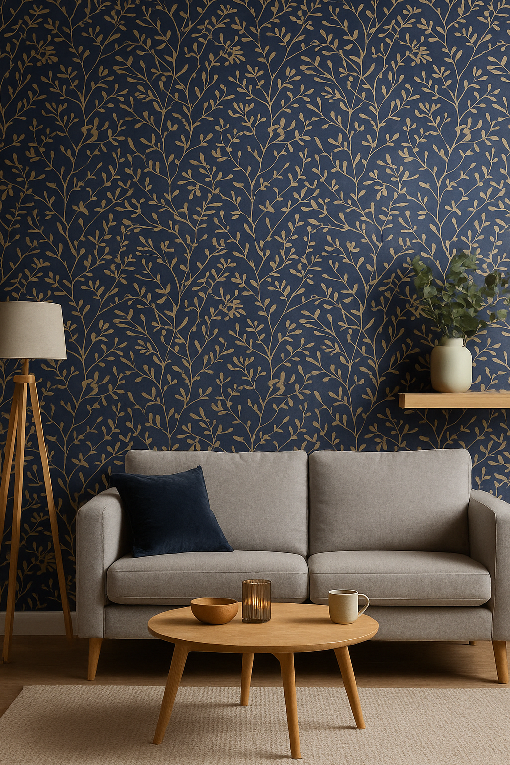 Botanica Leaf Navy & Gold Wallpaper