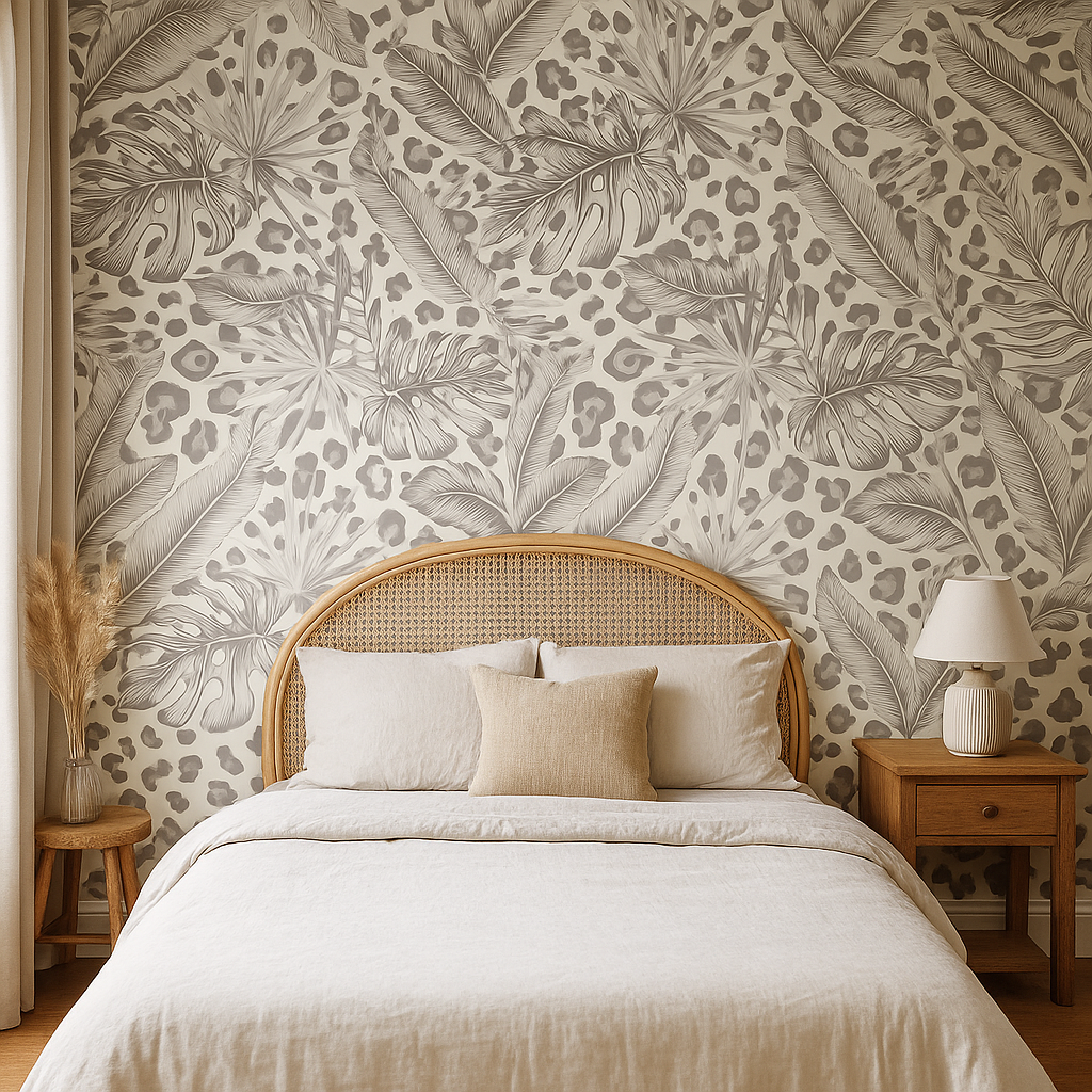 Tropical Leopard Beige Wallpaper  Bold Modern Feature Wall