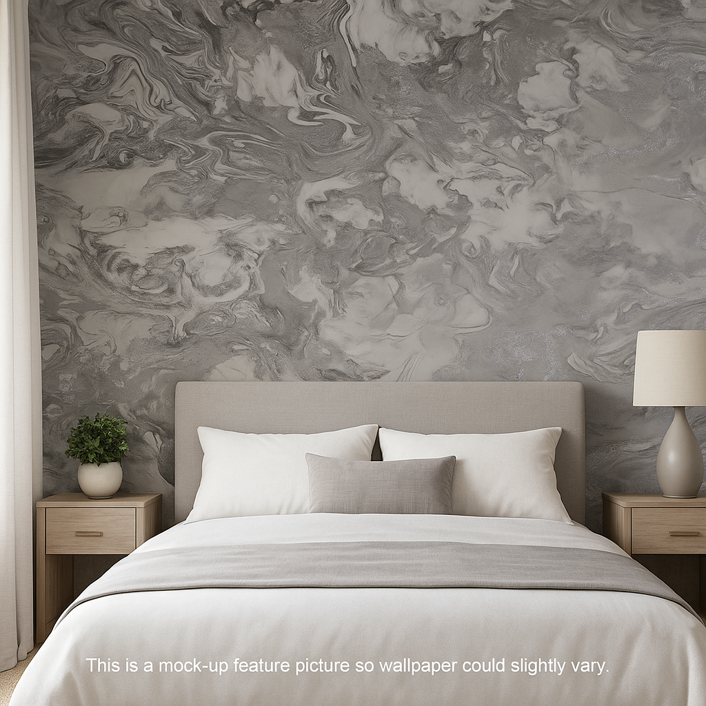 Ripple marble silver, grey and white wallpaper