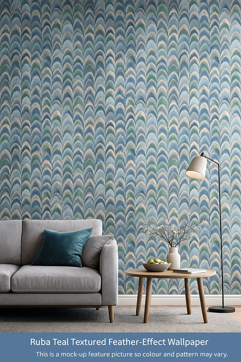 Ruba Teal Textured Feather-Effect Wallpaper (36132)
