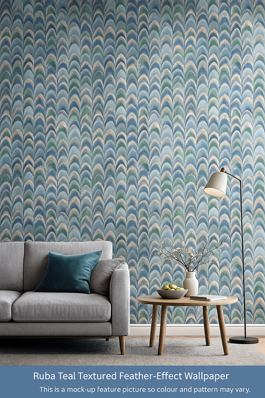 Ruba Teal Textured Feather-Effect Wallpaper (36132)