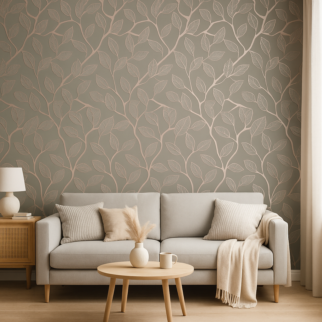 Leaf Trail Dark Grey/Rose Gold Wallpaper