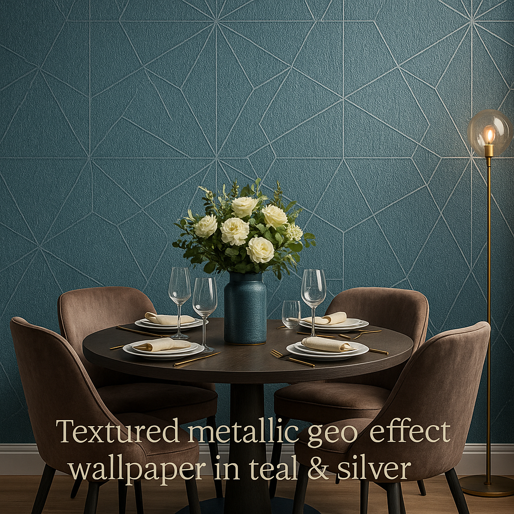 Textured Metallic Geo Effect Wallpaper Teal & Silver – FD25342