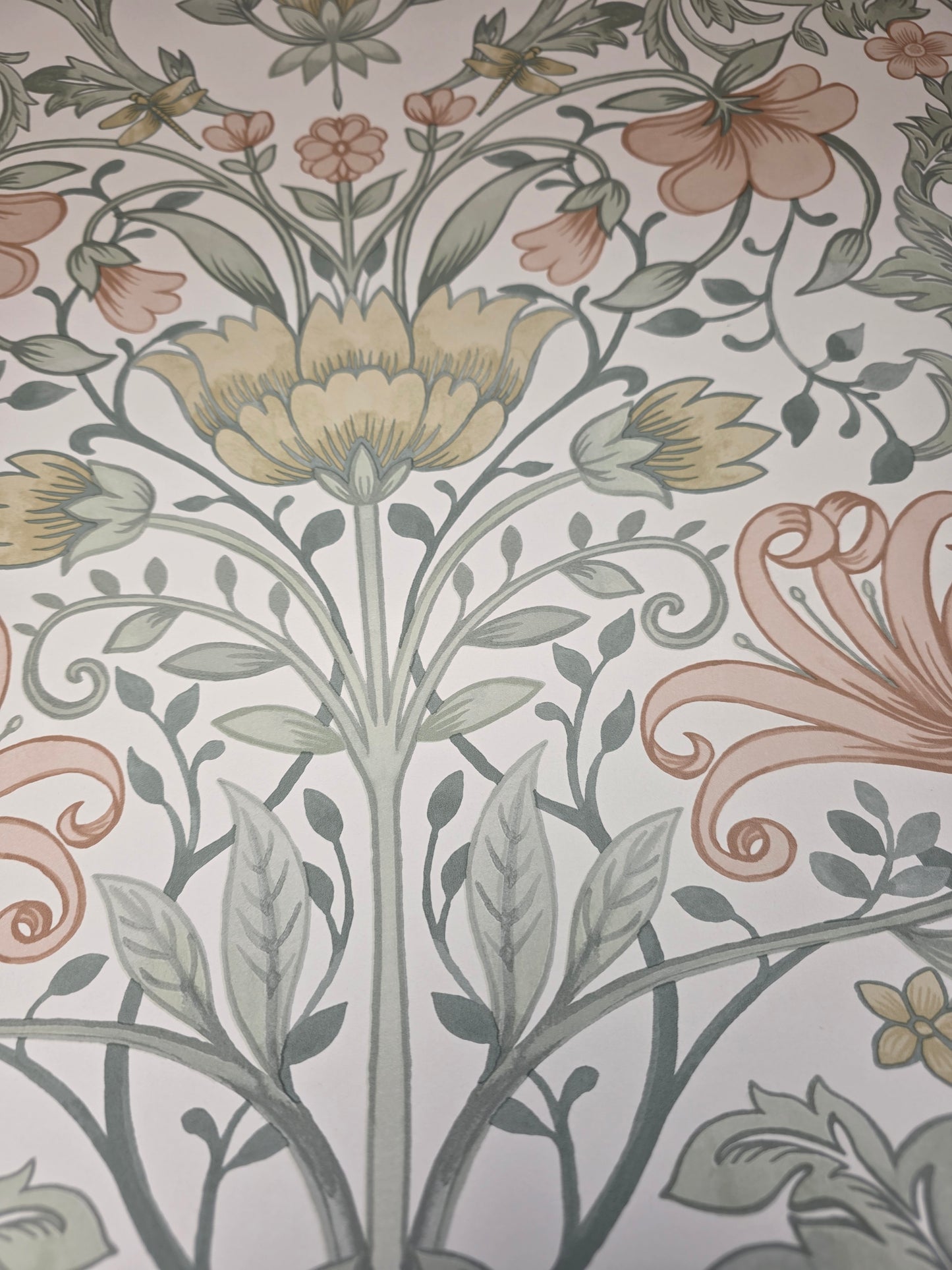Vintage Floral Wallpaper Cream, Sage & Ochre Botanical Feature Wall (13392)