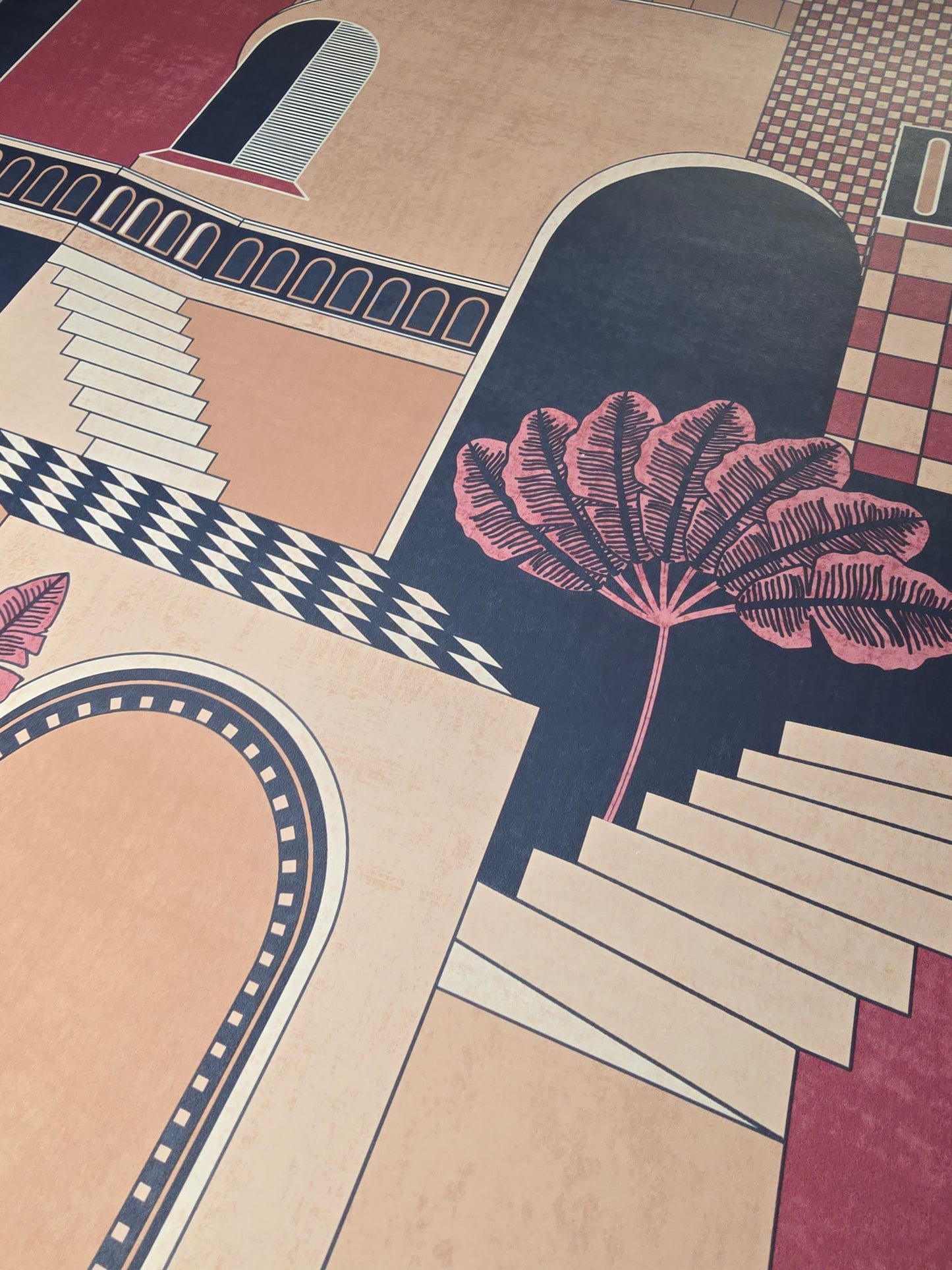 Medina Red/Navy Geometric Staircase Feature Wallpaper (13103)