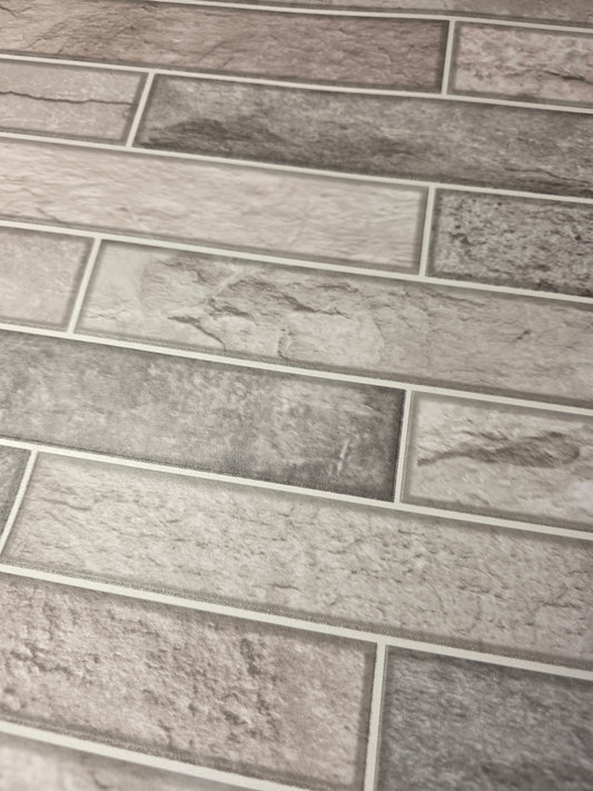 Stone Tile Effect Kitchen & Bathroom Wallpaper – Beige Tiling on a Roll (89411)