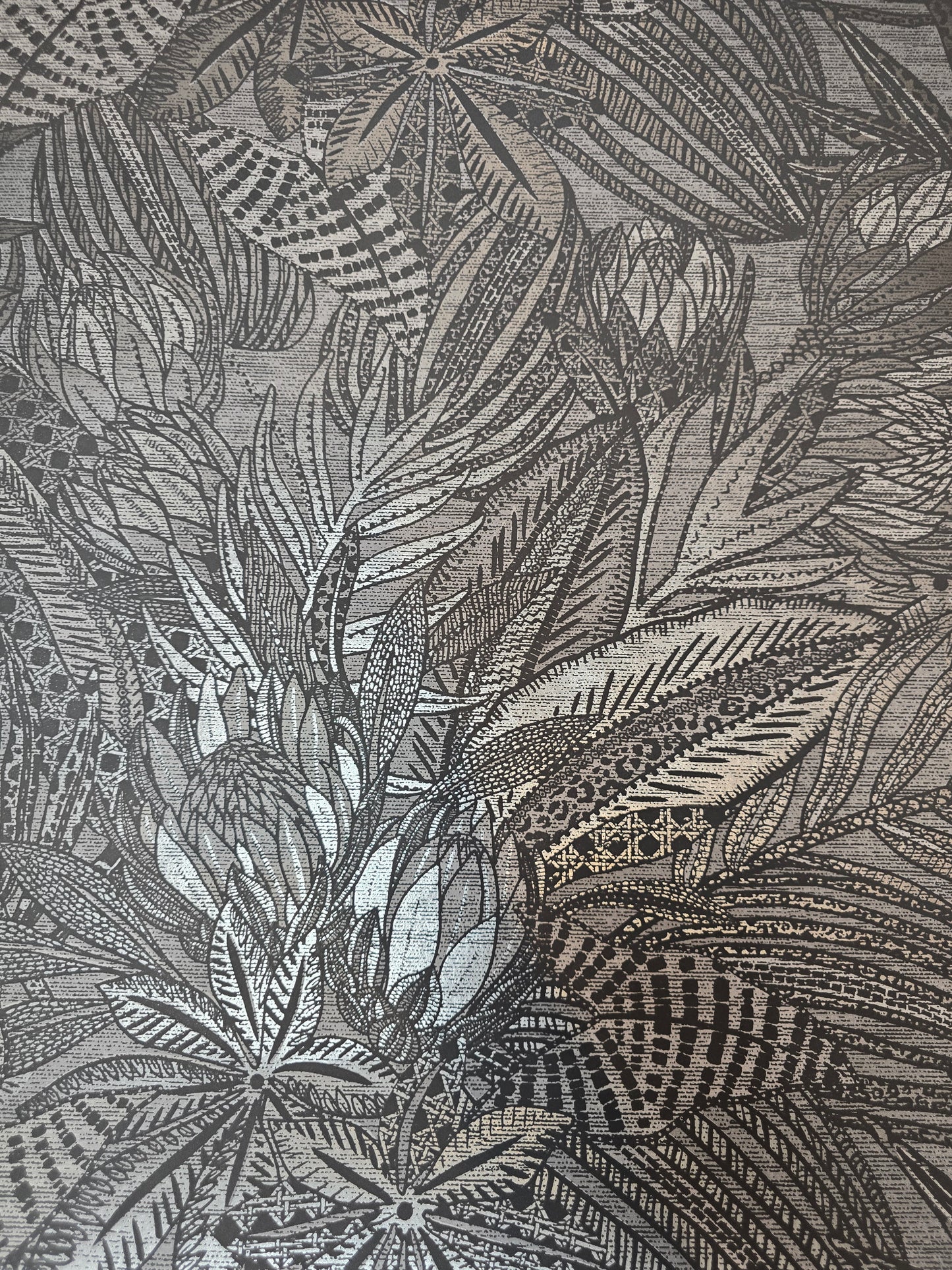 Susara Charcoal Metallic Tropical Textured Wallpaper (65822)