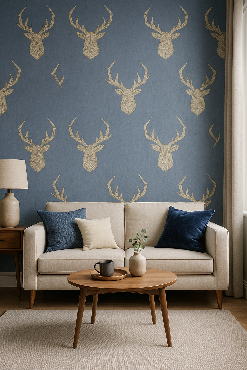 Blue & Gold Geo Stag Wallpaper