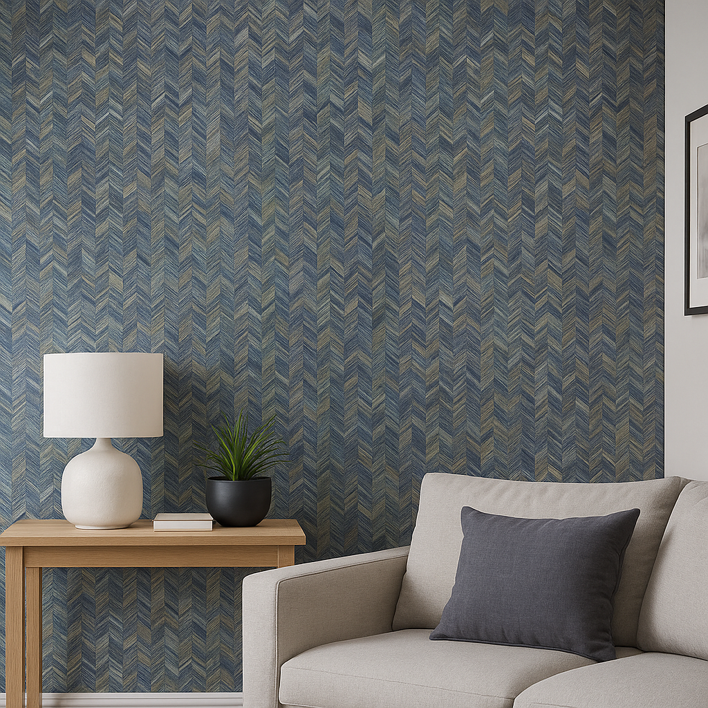 Saram Texture Navy Metallic Chevron Wallpaper (91291)