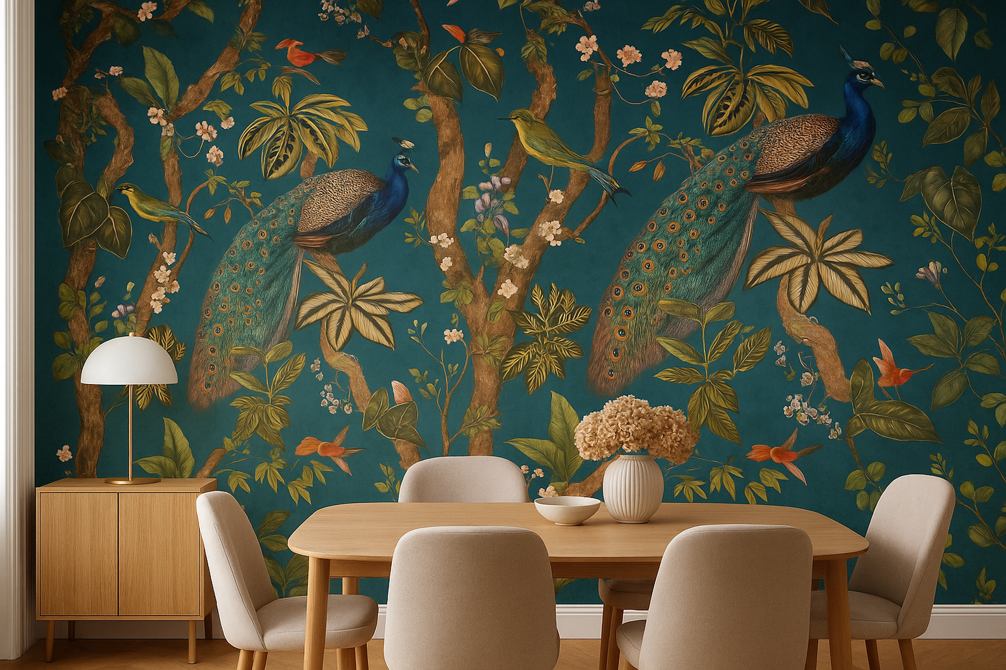 ✨ Statement Feature Wallpaper – Peacock Woods (Aqua) ✨